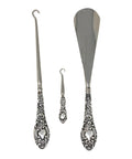 1903 Antique Edwardian Era Sterling Silver Handles Shoe horn and 2 Button hooks with original Case Silversmith W J Myatt & Co Birmingham Hallmarks