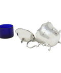 1903 Antique Edwardian Era Sterling Silver Mustard Pot with Blue Glass Liner Silversmiths Robert Pringle & Sons Birmingham Hallmarks