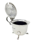 1903 Antique Edwardian Era Sterling Silver Mustard Pot with Blue Glass Liner Silversmiths Robert Pringle & Sons Birmingham Hallmarks