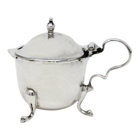 1903 Antique Edwardian Era Sterling Silver Mustard Pot with Blue Glass Liner Silversmiths Robert Pringle & Sons Birmingham Hallmarks
