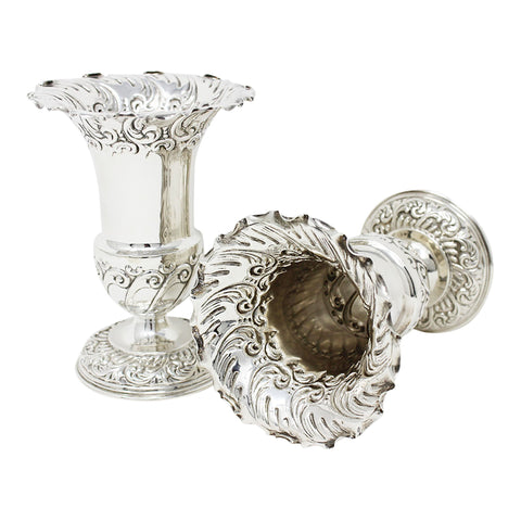 1903 Antique Edwardian Era Sterling Silver Pair of Vases Silversmiths Fenton Brothers Ltd Sheffield Hallmarks