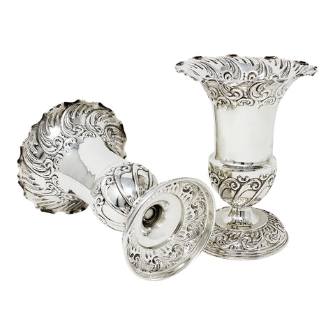 1903 Antique Edwardian Era Sterling Silver Pair of Vases Silversmiths Fenton Brothers Ltd Sheffield Hallmarks