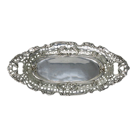 1903 Antique Edwardian Era Sterling Silver Pierced Bon Bon Dish Silversmith Henry Matthews Birmingham Hallmarks