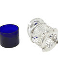 1903 Antique Edwardian Era Sterling Silver Pierced Mustard Pot with Blue Glass Liner Silversmiths Reynolds & Westwood Birmingham Hallmarks