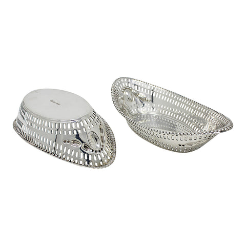 1903 Antique Edwardian Era Sterling Silver Pierced Pair Bon Bon Dish Silversmith James Dixon & Sons Ltd Sheffield Hallmarks