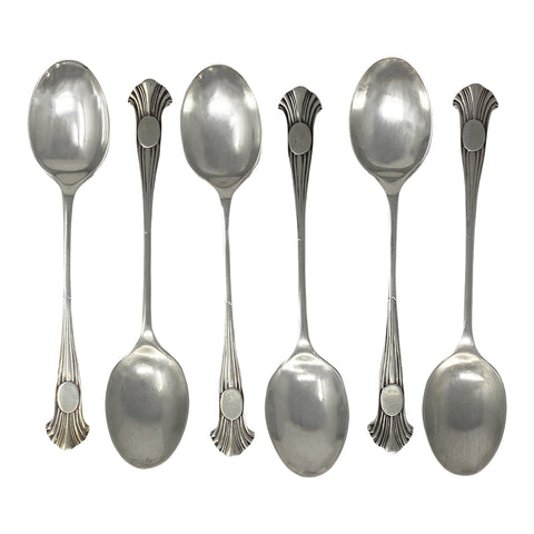 1903 Antique Edwardian Era Sterling Silver Set Six Tea Spoons Silversmith Walker & Hall Sheffield Hallmarks