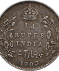 1903 ¼ Rupee British India Coin Edward VII Silver Calcutta Mint