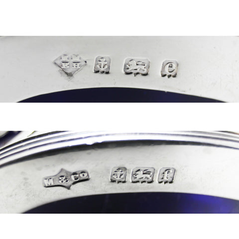 1904 - 1905 Antique Edwardian Era Pair Sterling Silver Mustard pots with pierced sides Silversmith Martin, Hall & Co (Richard Martin & Ebenezer Hall) and Marples & Co Birmingham Hallmarks