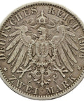 1904 A 2 Mark German states Prussia Coin Silver Wilhelm II