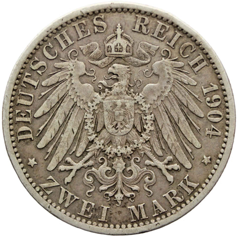 1904 A 2 Mark German states Prussia Coin Silver Wilhelm II