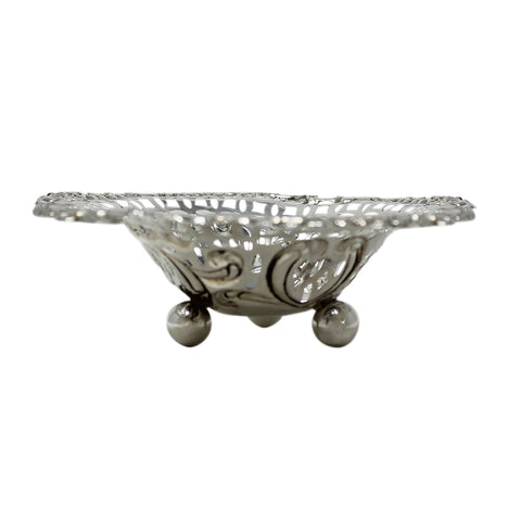 1904 Antique Edwardian Era Sterling Silver Pierced Bon Bon Dish Silversmith William Devenport Birmingham Hallmarks