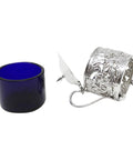 1904 Antique Edwardian Era Sterling Silver Pierced Mustard Pot with Blue Glass Liner Silversmiths W I Broadway & Co Birmingham Hallmarks