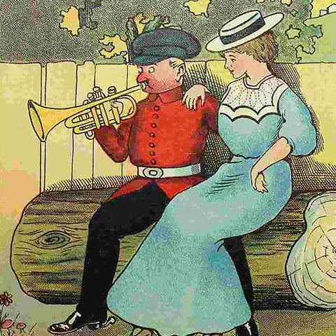 1904’s Antique Comic Postcard “There was a young bandsmen of dee, tried to play with a girl on his knee.."