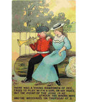 1904’s Antique Comic Postcard “There was a young bandsmen of dee, tried to play with a girl on his knee.."