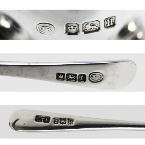 1905 Antique Edwardian Era Egg Shaped Cruet Set Sterling Silver Mustard Pot, Salt Pot with Spoons and Pepper Shaker with Original Case Silversmiths John Round & Son Ltd (Joseph Ridge) Sheffield Hallmarks