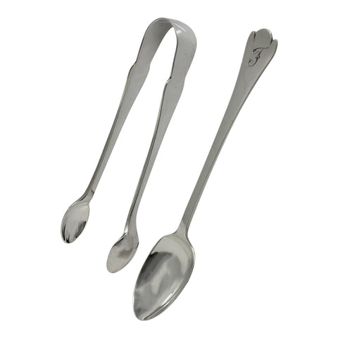 1905 Antique Edwardian Era Set Six Sterling Silver Tea Spoons and Sugar Tongs with Original Box Silversmith James Deakin & Sons (John William F Deakin) Sheffield Hallmarks