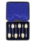 1905 Antique Edwardian Era Sterling Silver Apostle Set Six Tea Spoons with original Case Silversmith William Devenport Birmingham Hallmarks