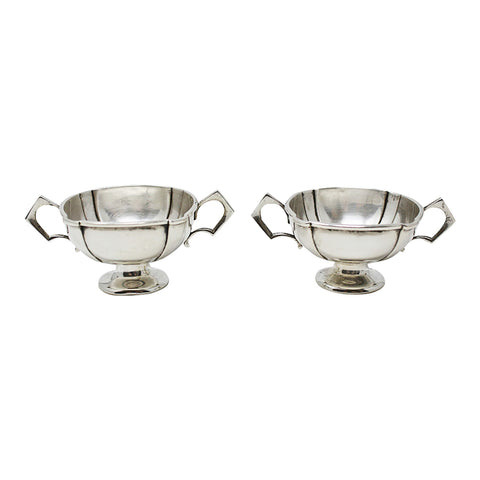 1905 Antique Edwardian Era Sterling Silver Pair Salt Cellars Silversmith William Hutton & Sons Ltd Birmingham Hallmarks
