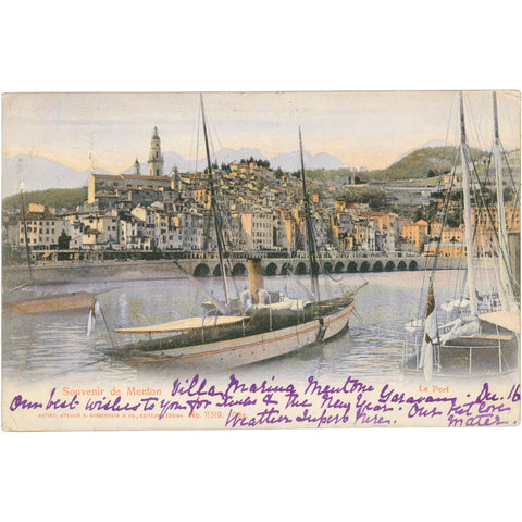1905 Menton, France –The Harbor Postcard