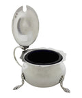 1906 Antique Edwardian Era Sterling Silver Mustard Pot with Blue Glass Liner Silversmiths George Nathan & Ridley Hayes Birmingham Hallmarks
