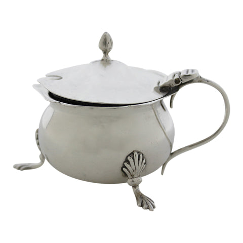 1906 Antique Edwardian Era Sterling Silver Mustard Pot with Blue Glass Liner Silversmiths George Nathan & Ridley Hayes Birmingham Hallmarks