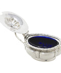 1906 Antique Edwardian Era Sterling Silver Mustard Pot with Blue Glass Liner Silversmiths Levesley Brothers (Thomas Levesley) Sheffield Hallmarks