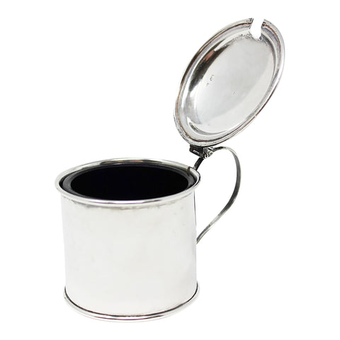 1906 Antique Edwardian Era Sterling Silver Mustard Pot with Blue Glass Liner Silversmiths William Hutton & Sons Ltd Birmingham Hallmarks