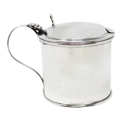1906 Antique Edwardian Era Sterling Silver Mustard Pot with Blue Glass Liner Silversmiths William Hutton & Sons Ltd Birmingham Hallmarks