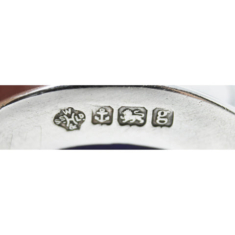 1906 Antique Edwardian Era Sterling Silver Mustard Pot with Blue Glass Liner Silversmiths William Hutton & Sons Ltd Birmingham Hallmarks