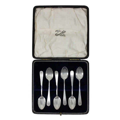 1906 Antique Edwardian Era Sterling Silver Set Six Tea Spoons with original Case Silversmith James Deakin & Sons (John & William F Deakin) Sheffield Hallmarks