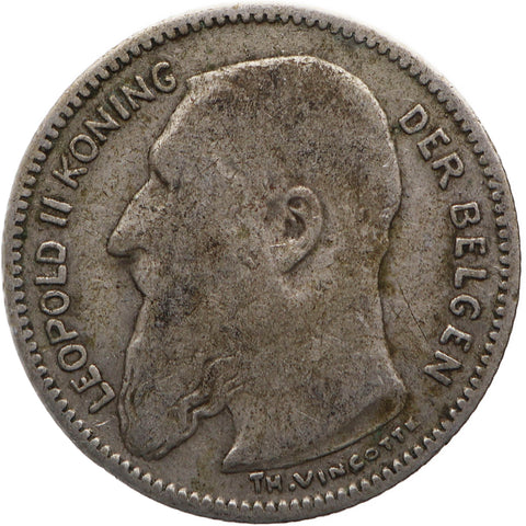 1907 50 Centimes Belgium Leopold II Coin Silver Dutch text