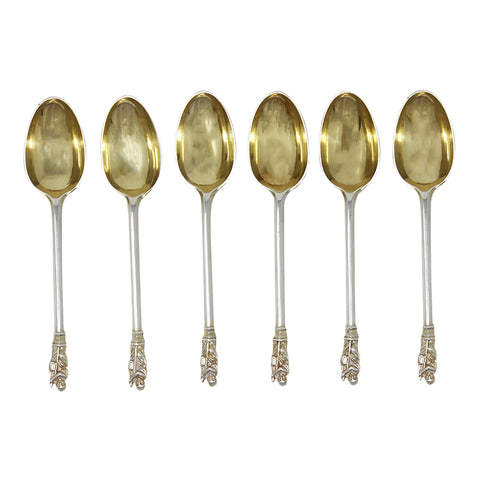 1907 Antique Edwardian Era Apostle Set Six Tea Spoons Silversmith Robert Stebbings London Hallmarks
