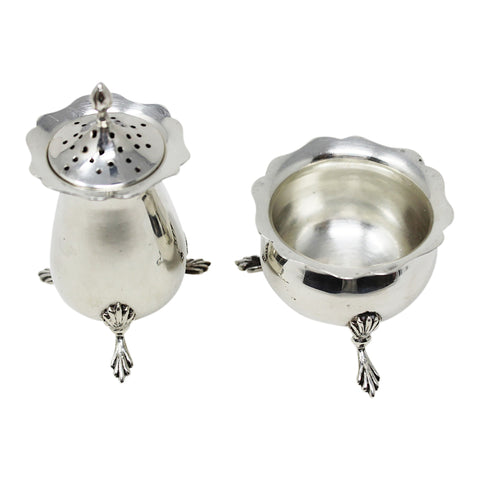 1907 Antique Edwardian Era Cruet Set Sterling Silver Salt Pot and Pepper Shaker Silversmiths George Nathan & Ridley Hayes Chester Hallmarks