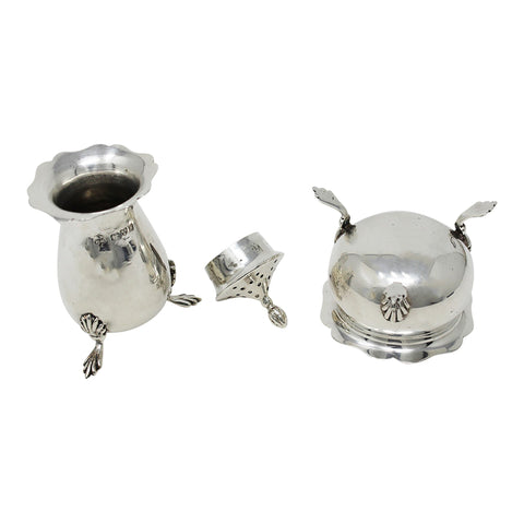 1907 Antique Edwardian Era Cruet Set Sterling Silver Salt Pot and Pepper Shaker Silversmiths George Nathan & Ridley Hayes Chester Hallmarks