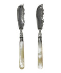 1907 Antique Edwardian Era Pair Solid Silver Butter Knives with original Case Silversmith Hilliard & Thomason Birmingham Hallmarks