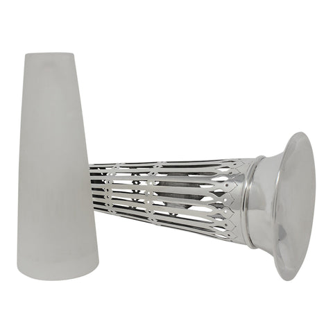 1907 Antique Edwardian Era Sterling Silver Pierced Vase with Glass Liner Silversmiths Ackroyd Rhodes; Manoah Rhodes & Sons Ltd London Hallmarks