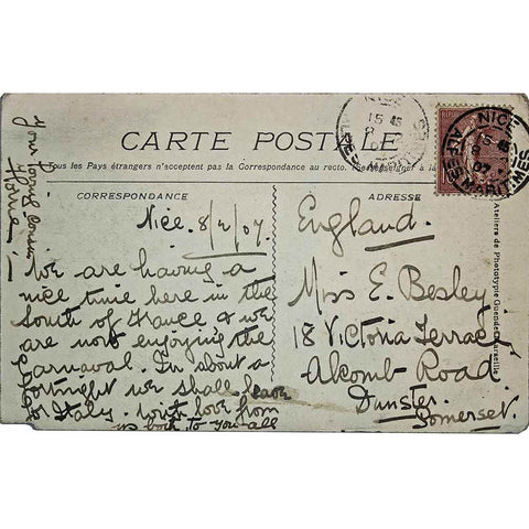 1907 France Nice Carnival La Charmeuse de Lapins Postcard