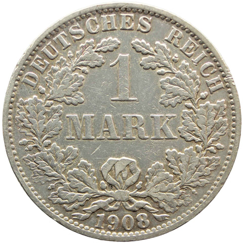 1908 A One Mark Germany Wilhelm I Coin Silver (type 2 - small shield)