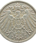1908 A One Mark Germany Wilhelm I Coin Silver (type 2 - small shield)