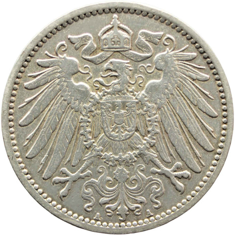 1908 A One Mark Germany Wilhelm I Coin Silver (type 2 - small shield)