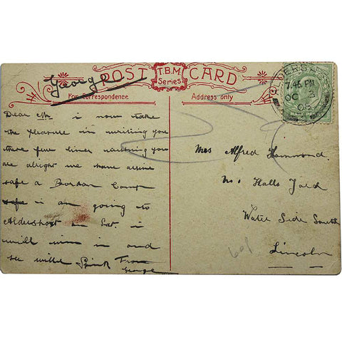 1908 Antique Comic Postcard Aldershot Girls King Edward VII Halfpenny Stamp