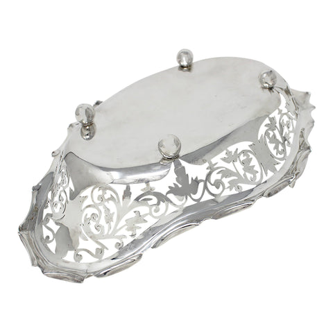 1908 Antique Edwardian Era Large Sterling Silver Pierced Basket Silversmith R F Mosley & Co (Robert Fead Mosley) Sheffield Hallmarks