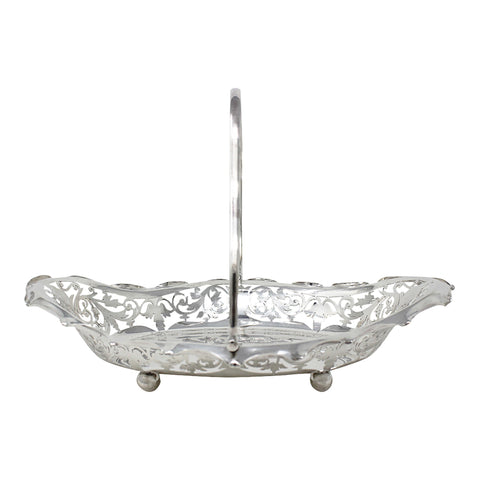 1908 Antique Edwardian Era Large Sterling Silver Pierced Basket Silversmith R F Mosley & Co (Robert Fead Mosley) Sheffield Hallmarks