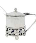 1908 Antique Edwardian Era Sterling Silver Mustard Pot with Blue Glass Liner Birmingham Hallmarks