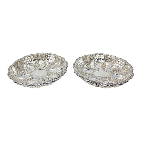 1908 Antique Edwardian Era Sterling Silver Pierced Pair Bon Bon Dish Silversmith William Devenport Birmingham Hallmarks
