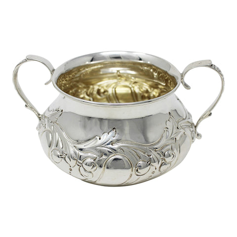 1908 Antique Edwardian Era Two Handled Sugar Bowl Silversmith Robert Stewart London Hallmarks