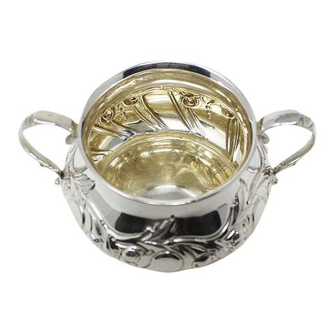 1908 Antique Edwardian Era Two Handled Sugar Bowl Silversmith Robert Stewart London Hallmarks