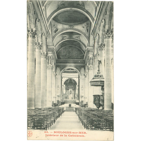 1908 Boulogne - sur - Mer, France – Interior of the Cathedral Postcard