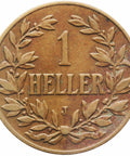 1908 J One Heller German East Africa Wilhelm II Bronze Coin