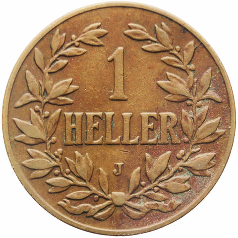 1908 J One Heller German East Africa Wilhelm II Bronze Coin